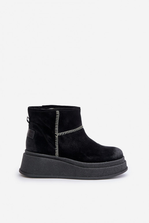 Āda zamšādas sniega apavi Sieviešu puszābaki ar platformu I Koturnie Tā irciejka 06769-01 melnas krāsas Āda zamšādas sniega apavi Sieviešu puszābaki ar platformu I Koturnie Tā irciejka 06769-01 melnas krāsas