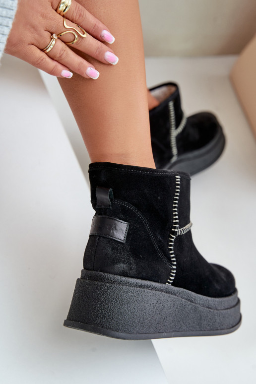 Āda zamšādas sniega apavi Sieviešu puszābaki ar platformu I Koturnie Tā irciejka 06769-01 melnas krāsas Āda zamšādas sniega apavi Sieviešu puszābaki ar platformu I Koturnie Tā irciejka 06769-01 melnas krāsas