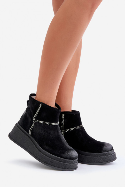 Āda zamšādas sniega apavi Sieviešu puszābaki ar platformu I Koturnie Tā irciejka 06769-01 melnas krāsas Āda zamšādas sniega apavi Sieviešu puszābaki ar platformu I Koturnie Tā irciejka 06769-01 melnas krāsas