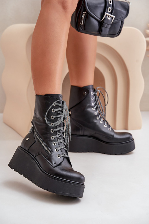 Āda zābaki ar platformu I Koturnie Tā irciejka 06676-01 melnas krāsas Āda zābaki ar platformu I Koturnie Tā irciejka 06676-01 melnas krāsas