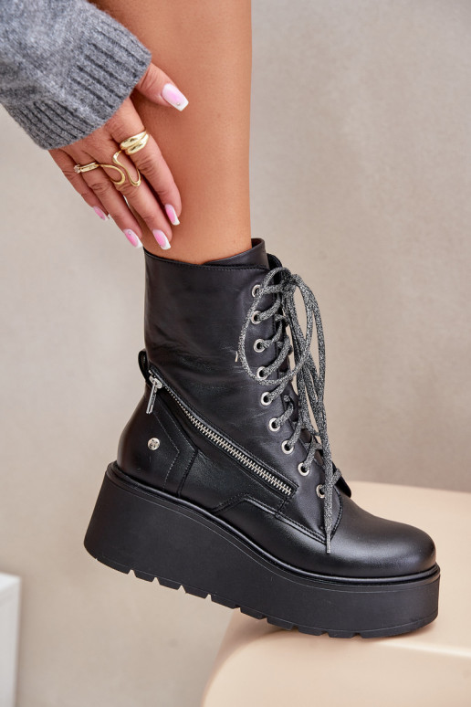 Āda zābaki ar platformu I Koturnie Tā irciejka 06676-01 melnas krāsas Āda zābaki ar platformu I Koturnie Tā irciejka 06676-01 melnas krāsas