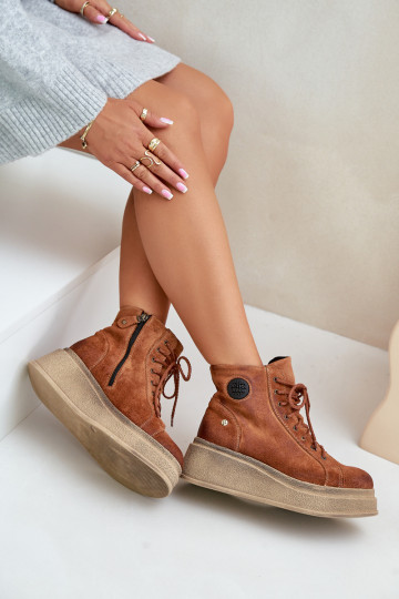 Zamšādas kurpes ar platformu Tā irciejka 06309-29 brūnas krāsas