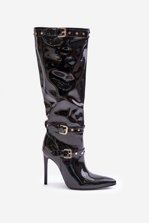 Laque garie zābaki ar papēdi ar sprādzēm melnas krāsas Emiraethe