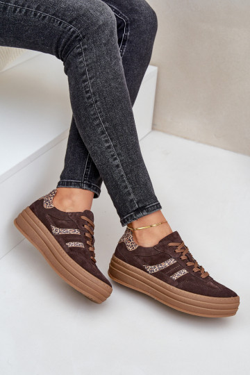 Zazoo N1176 zamšādas Sneakers modeļa apavi ar platformu ar leoparda kažokādas rakstu CzekoladoIne