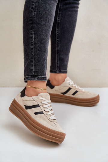 Zazoo N1176 zamšādas Sneakers modeļa apavi ar platformu smilšu krāsas 2
