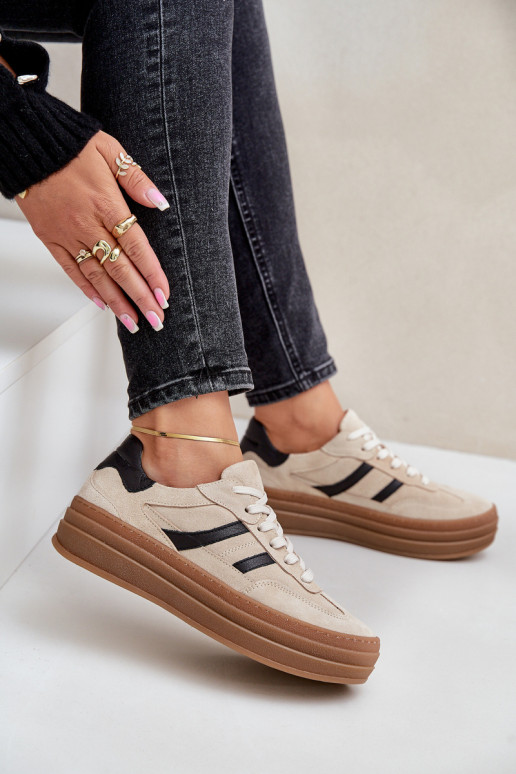 Zazoo N1176 zamšādas Sneakers modeļa apavi ar platformu smilšu krāsas Zazoo N1176 zamšādas Sneakers modeļa apavi ar platformu smilšu krāsas