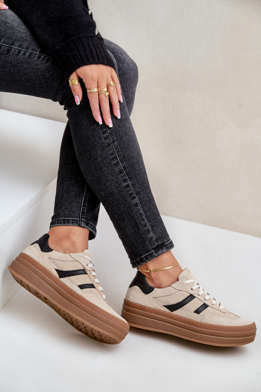 Zazoo N1176 zamšādas Sneakers modeļa apavi ar platformu smilšu krāsas Zazoo N1176 zamšādas Sneakers modeļa apavi ar platformu smilšu krāsas