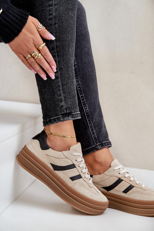 Zazoo N1176 zamšādas Sneakers modeļa apavi ar platformu smilšu krāsas Zazoo N1176 zamšādas Sneakers modeļa apavi ar platformu smilšu krāsas