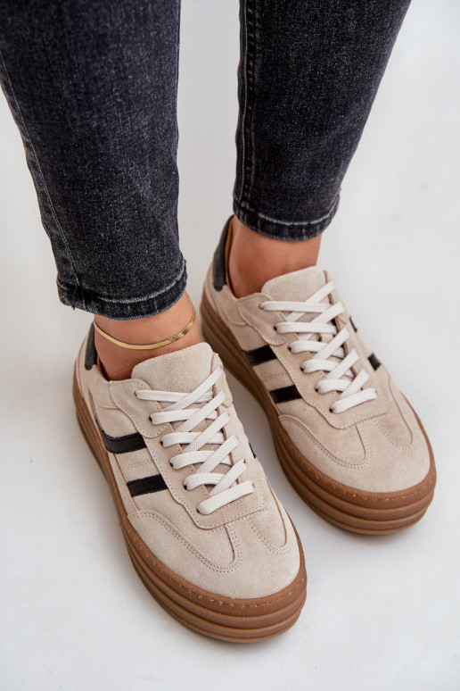 Zazoo N1176 zamšādas Sneakers modeļa apavi ar platformu smilšu krāsas Zazoo N1176 zamšādas Sneakers modeļa apavi ar platformu smilšu krāsas