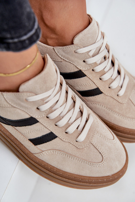 Zazoo N1176 zamšādas Sneakers modeļa apavi ar platformu smilšu krāsas Zazoo N1176 zamšādas Sneakers modeļa apavi ar platformu smilšu krāsas