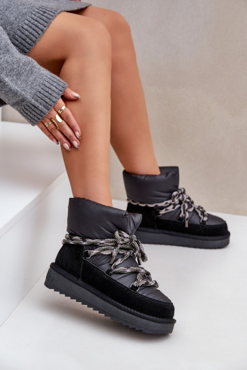 zamšādas sniega apavi SieviešuGrubym Šņorēšanam D.Franklin DFSH375003 melnas krāsas