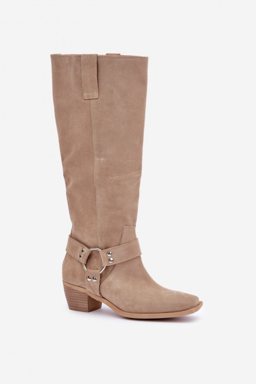 zamšādas garie zābaki Uz Zema Papēža ar stulmu Pirms ceļgala Zazoo 3444/O Ziloņkaula krāsas zamšādas garie zābaki Uz Zema Papēža ar stulmu Pirms ceļgala Zazoo 3444/O Ziloņkaula krāsas