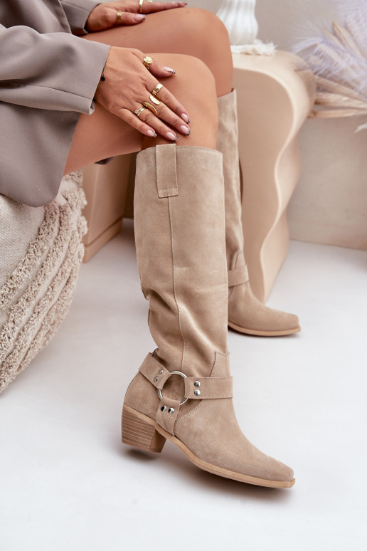 zamšādas garie zābaki Uz Zema Papēža ar stulmu Pirms ceļgala Zazoo 3444/O Ziloņkaula krāsas zamšādas garie zābaki Uz Zema Papēža ar stulmu Pirms ceļgala Zazoo 3444/O Ziloņkaula krāsas