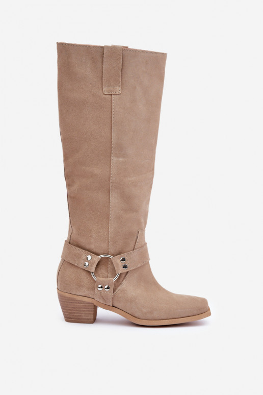 zamšādas garie zābaki Uz Zema Papēža ar stulmu Pirms ceļgala Zazoo 3444/O Ziloņkaula krāsas zamšādas garie zābaki Uz Zema Papēža ar stulmu Pirms ceļgala Zazoo 3444/O Ziloņkaula krāsas