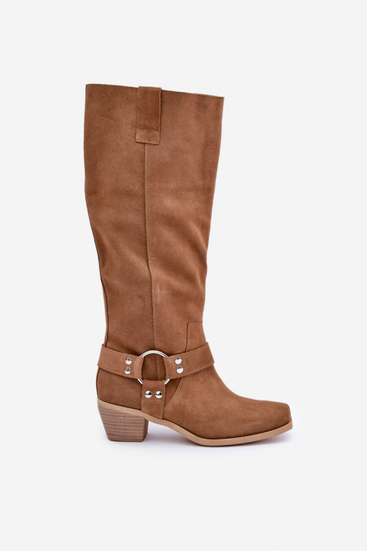 zamšādas garie zābaki Uz Zema Papēža ar stulmu Pirms ceļgala Zazoo 3444/O brūnas krāsas zamšādas garie zābaki Uz Zema Papēža ar stulmu Pirms ceļgala Zazoo 3444/O brūnas krāsas