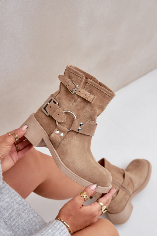 Zamšādas kurpes Sieviešu Uz Zema Papēža Klocku Ar svītrām Zazoo 3644 smilšu krāsas Zamšādas kurpes Sieviešu Uz Zema Papēža Klocku Ar svītrām Zazoo 3644 smilšu krāsas