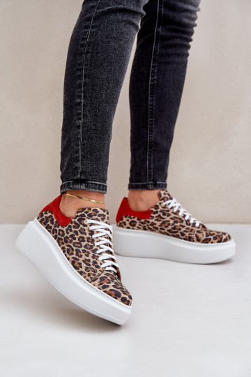 Āda Sneakers modeļa apavi ar platformu ar leoparda kažokādas rakstu Zazoo 3346 brūnas krāsas-sarkanas krāsas 2