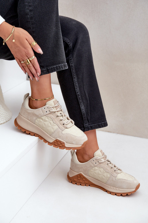 Āda Sneakers modeļa apavi Sieviešu Big Star OO274A315 Hi-Poly System smilšu krāsas Āda Sneakers modeļa apavi Sieviešu Big Star OO274A315 Hi-Poly System smilšu krāsas