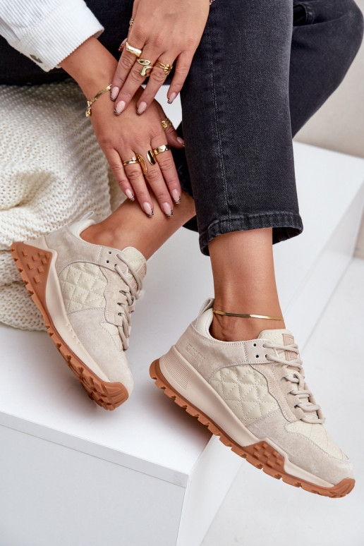 Āda Sneakers modeļa apavi Sieviešu Big Star OO274A315 Hi-Poly System smilšu krāsas Āda Sneakers modeļa apavi Sieviešu Big Star OO274A315 Hi-Poly System smilšu krāsas