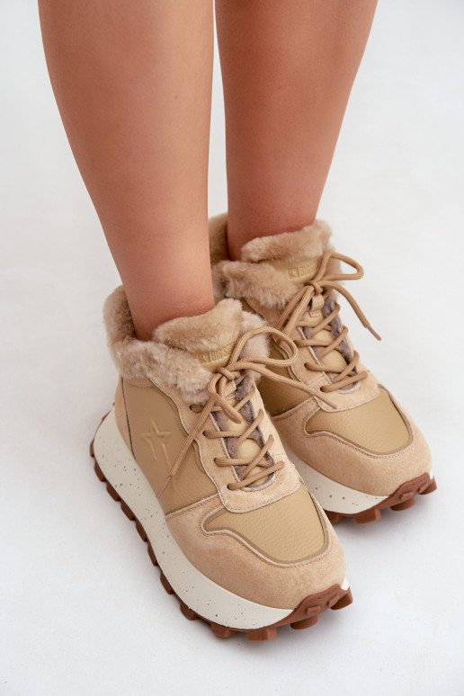 Āda Sneakers modeļa apavi apavi Sieviešu ar kažokādu ar platformu Big Star OO274A330 smilšu krāsas Āda Sneakers modeļa apavi apavi Sieviešu ar kažokādu ar platformu Big Star OO274A330 smilšu krāsas