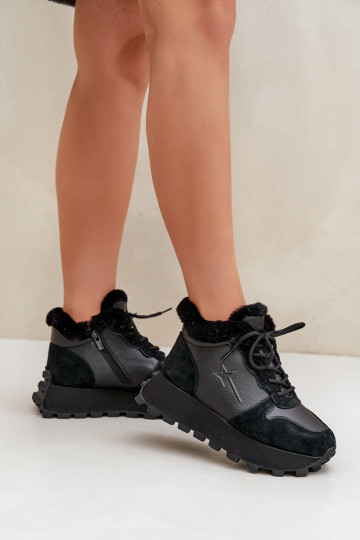 Āda Sneakers modeļa apavi apavi Sieviešu ar kažokādu ar platformu Big Star OO274A329 melnas krāsas