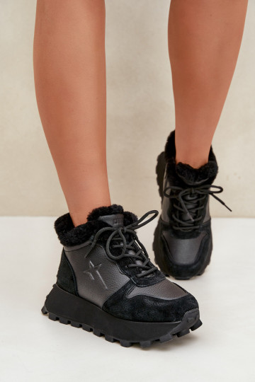 Āda Sneakers modeļa apavi apavi Sieviešu ar kažokādu ar platformu Big Star OO274A329 melnas krāsas 2