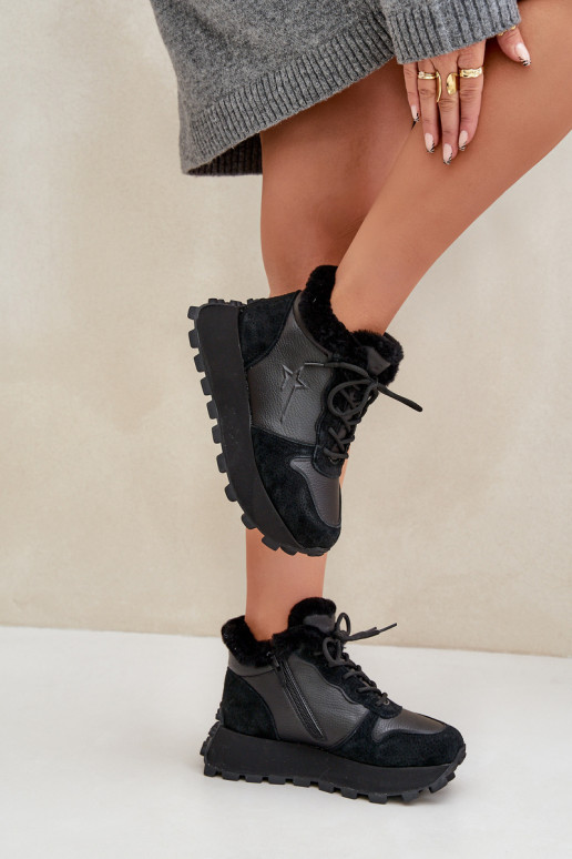 Āda Sneakers modeļa apavi apavi Sieviešu ar kažokādu ar platformu Big Star OO274A329 melnas krāsas Āda Sneakers modeļa apavi apavi Sieviešu ar kažokādu ar platformu Big Star OO274A329 melnas krāsas