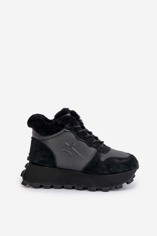 Āda Sneakers modeļa apavi apavi Sieviešu ar kažokādu ar platformu Big Star OO274A329 melnas krāsas Āda Sneakers modeļa apavi apavi Sieviešu ar kažokādu ar platformu Big Star OO274A329 melnas krāsas