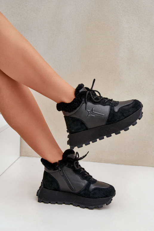 Āda Sneakers modeļa apavi apavi Sieviešu ar kažokādu ar platformu Big Star OO274A329 melnas krāsas Āda Sneakers modeļa apavi apavi Sieviešu ar kažokādu ar platformu Big Star OO274A329 melnas krāsas