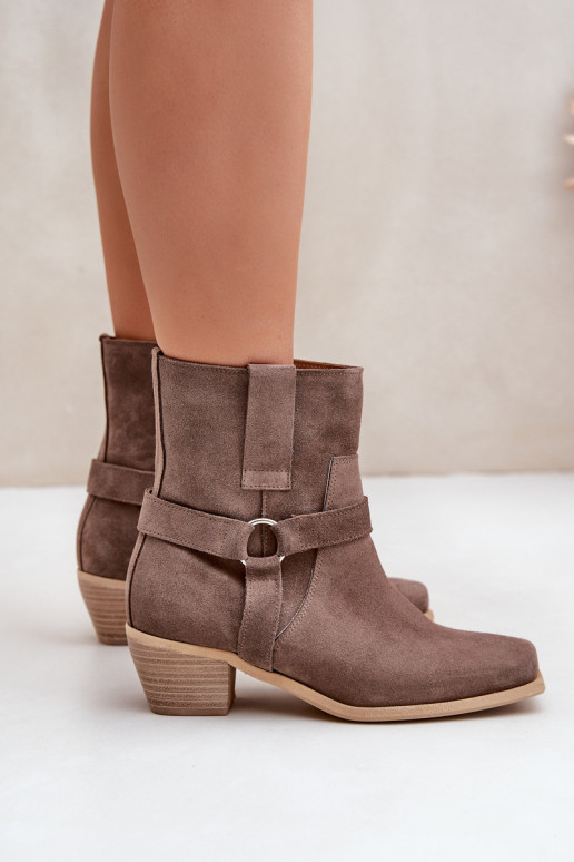 Sieviešu puszābakiIeslēgtsturalnego zamšādasu ar papēdi Zazoo 3444/2 brūnas krāsas