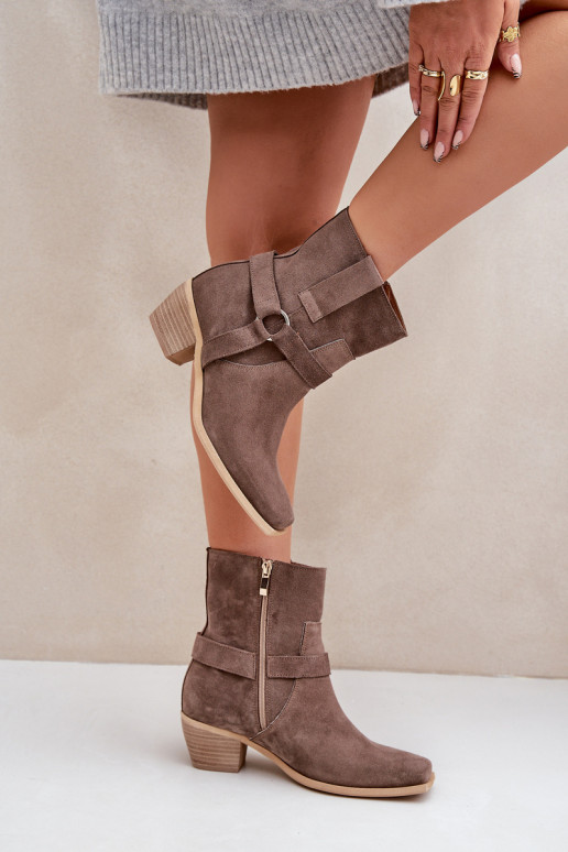 Sieviešu puszābakiIeslēgtsturalnego zamšādasu ar papēdi Zazoo 3444/2 brūnas krāsas