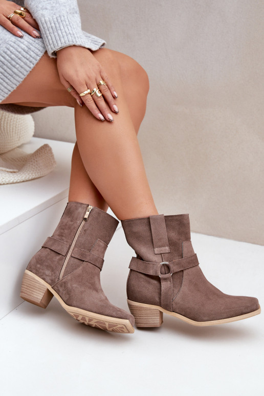 Sieviešu puszābakiIeslēgtsturalnego zamšādasu ar papēdi Zazoo 3444/2 brūnas krāsas