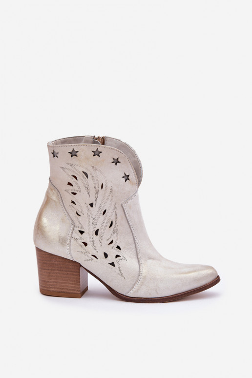 Zābaki Kovboju zābaki Āda ar papēdi Ļevskis 3613 Zelta krāsas Przecierany