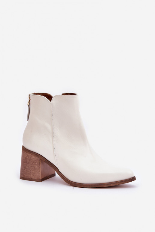 Sieviešu puszābaki ar papēdi Dabīgas ādas Zazoo 3673 baltas krāsas