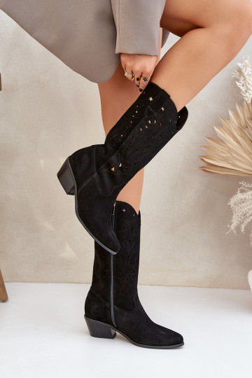 zamšādas garie zābakiAżuroIną CholeInką Zazoo 3609 melnas krāsas