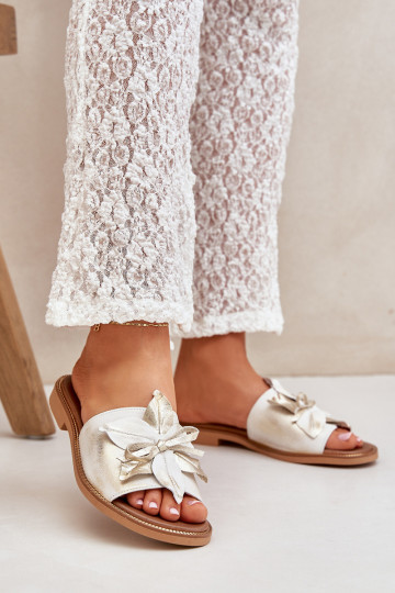 Čības ar ornamentiem Dabīgas ādas Zazoo 3667 Zelta krāsas Przecierany 2