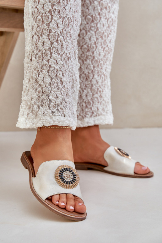 Čibas no dabīgas ādas ar ornamentiem ar platiem papēžiem Ļevskis 3047/O Zelta krāsas Przecierany