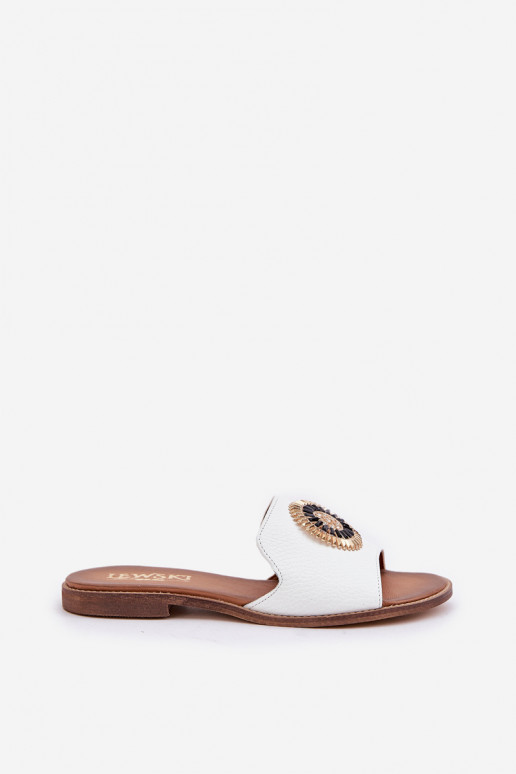 Čibas no dabīgas ādas ar ornamentiem ar platiem papēžiem Ļevskis 3047/O baltas krāsas