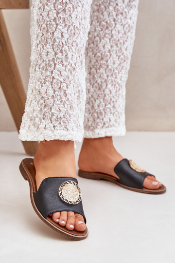 Čibas no dabīgas ādas ar ornamentiem ar platiem papēžiem Zazoo 3047/O melnas krāsas 2