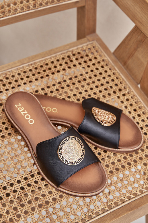 Čibas no dabīgas ādas ar ornamentiem ar platiem papēžiem Zazoo 3047/O melnas krāsas Čibas no dabīgas ādas ar ornamentiem ar platiem papēžiem Zazoo 3047/O melnas krāsas