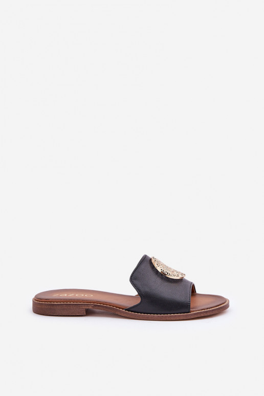 Čibas no dabīgas ādas ar ornamentiem ar platiem papēžiem Zazoo 3047/O melnas krāsas Čibas no dabīgas ādas ar ornamentiem ar platiem papēžiem Zazoo 3047/O melnas krāsas