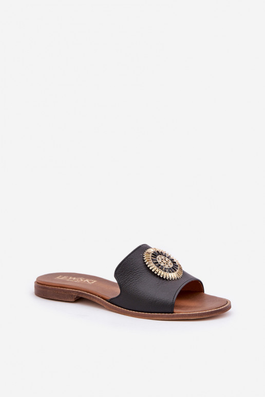 Čibas no dabīgas ādas ar ornamentiem ar platiem papēžiem Zazoo 3047/O melnas krāsas