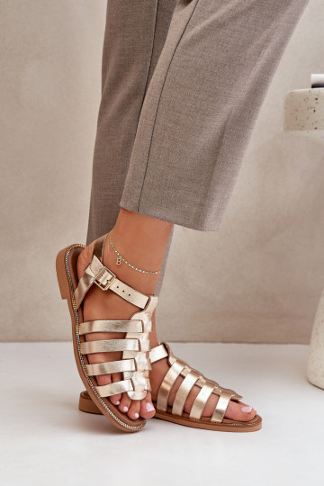 Sieviešu basenes ar platiem papēžiem Zazoo 3686 Zelta krāsas