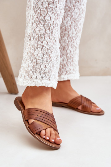 Sieviešu ādas čības LeĮskis Shoes 3682 brūnā krāsā 2