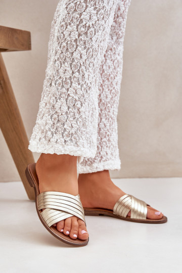Moteru ādas čības LeĮskis Shoes 3682 zelta krāsā