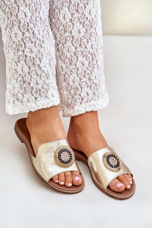 Čibas no dabīgas ādas ar ornamentiem ar platiem papēžiem Zazoo 3047/O Zelta krāsas Čibas no dabīgas ādas ar ornamentiem ar platiem papēžiem Zazoo 3047/O Zelta krāsas