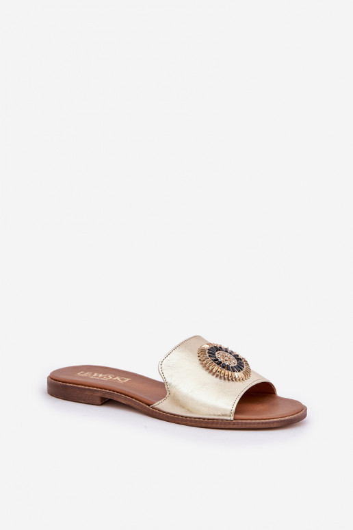 Čibas no dabīgas ādas ar ornamentiem ar platiem papēžiem Zazoo 3047/O Zelta krāsas Čibas no dabīgas ādas ar ornamentiem ar platiem papēžiem Zazoo 3047/O Zelta krāsas