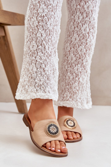 Čibas no dabīgas ādas ar ornamentiem ar platiem papēžiem Ļevskis 3047/O smilšu krāsas