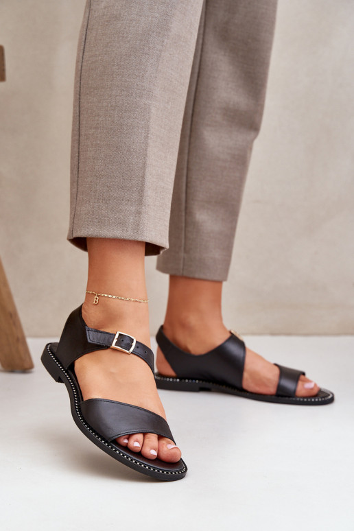 Āda līdzenas zoles basenes Zazoo 3014 melnas krāsas Āda līdzenas zoles basenes Zazoo 3014 melnas krāsas