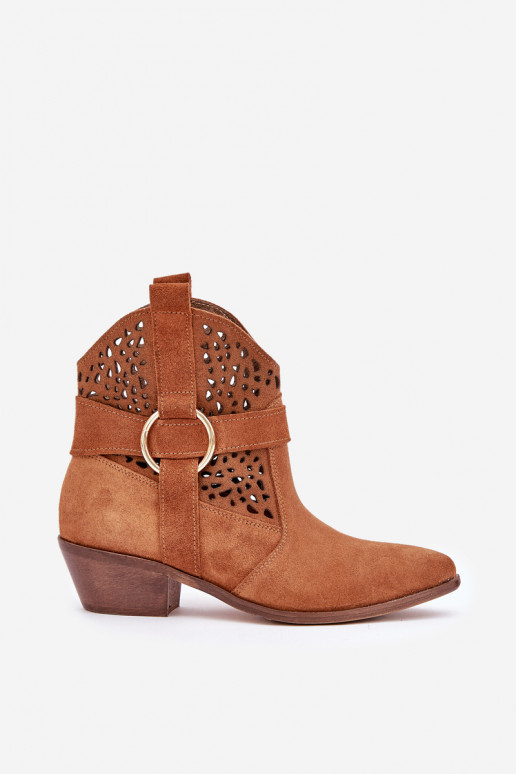 Zamšādas kurpes Kovboju zābaki Ažūrs ar papēdi Zazoo 2994 brūnas krāsas